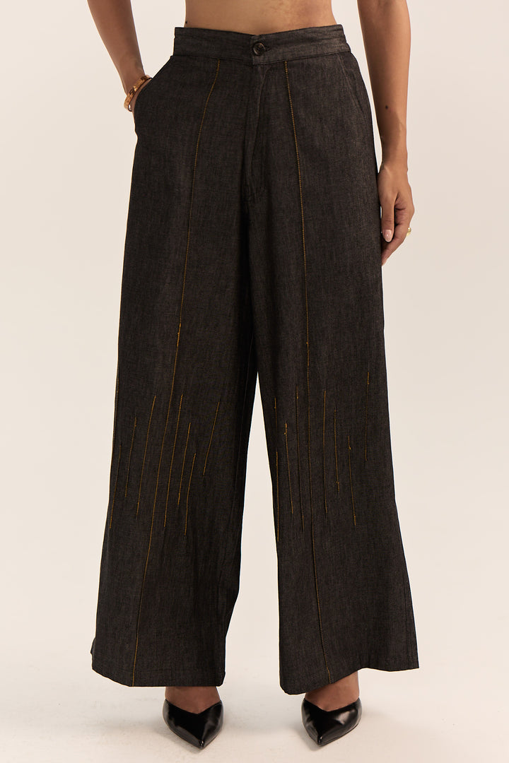 Asymmetric Denim Set-Black