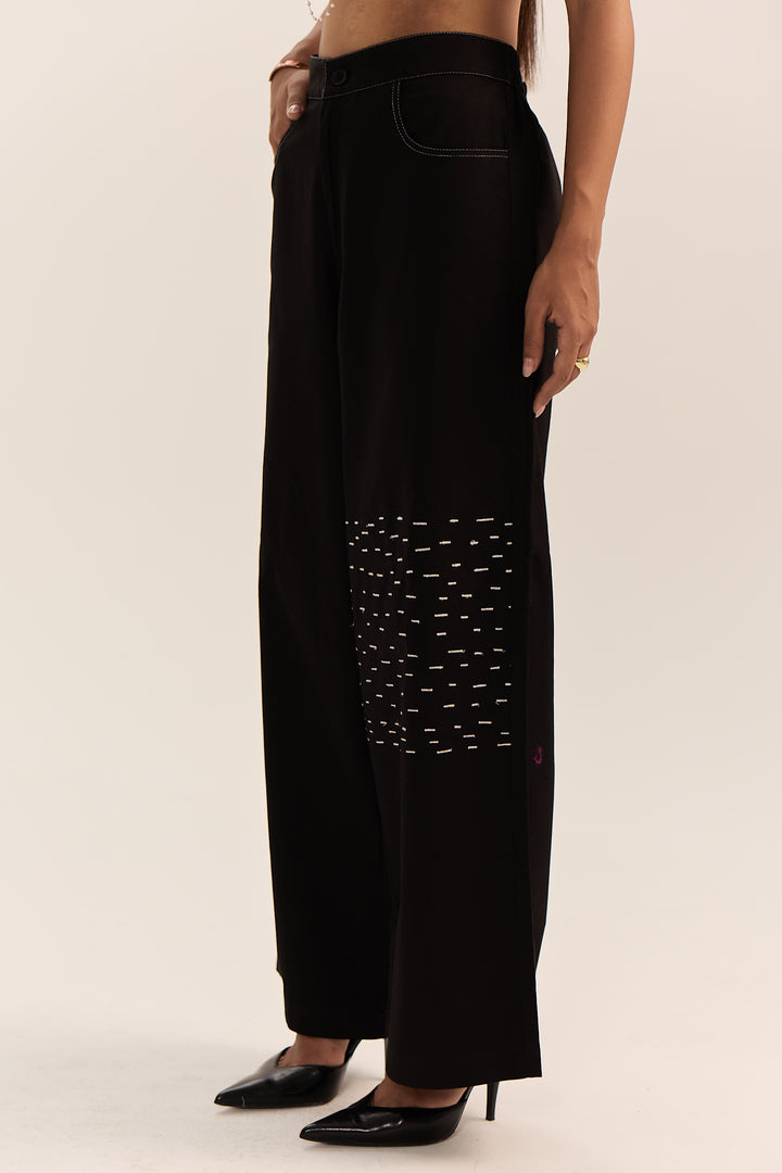 Suvarna Embroidered Pants-Black