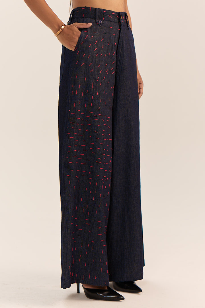 Suvarna Embroidered Pants-Denim