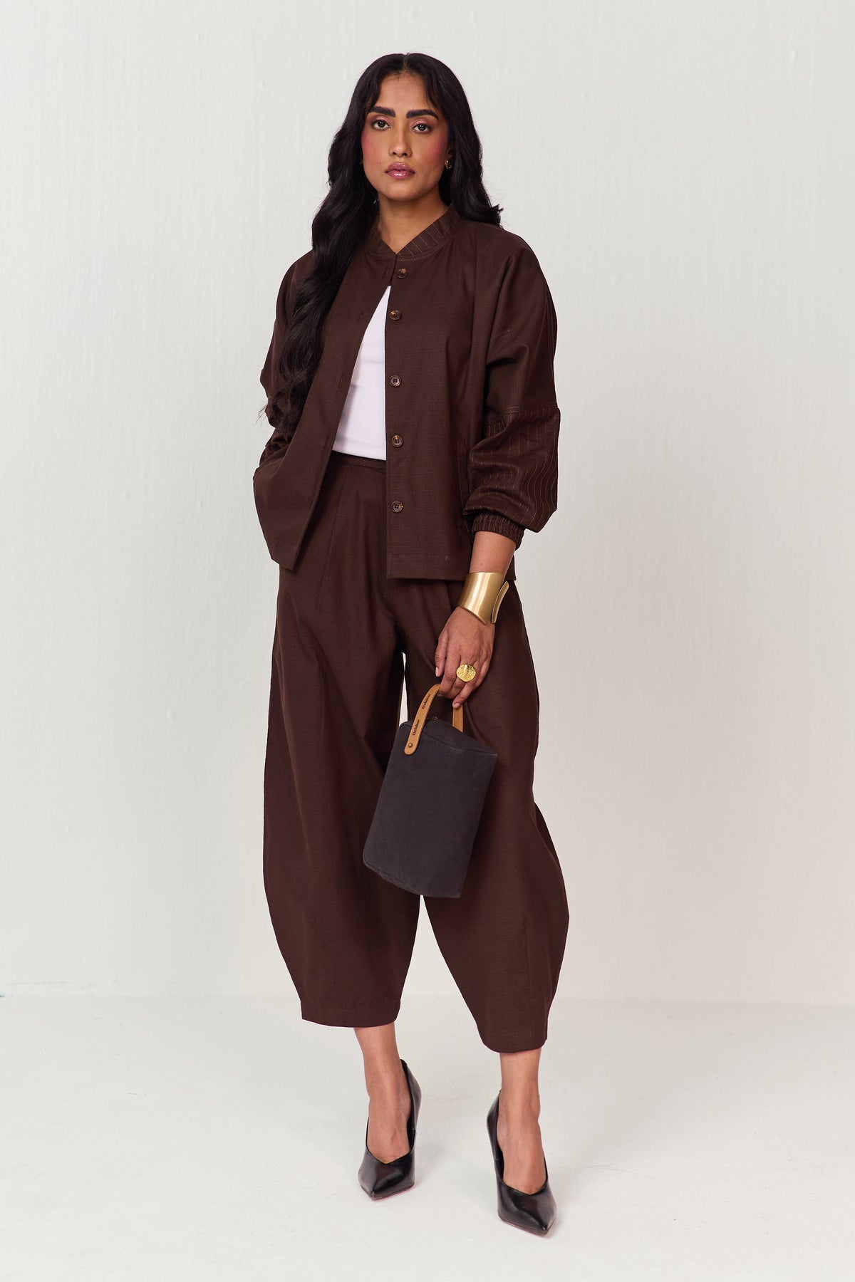 TRAVELLERS SHACKET SET-HAREM PANTS CACAO