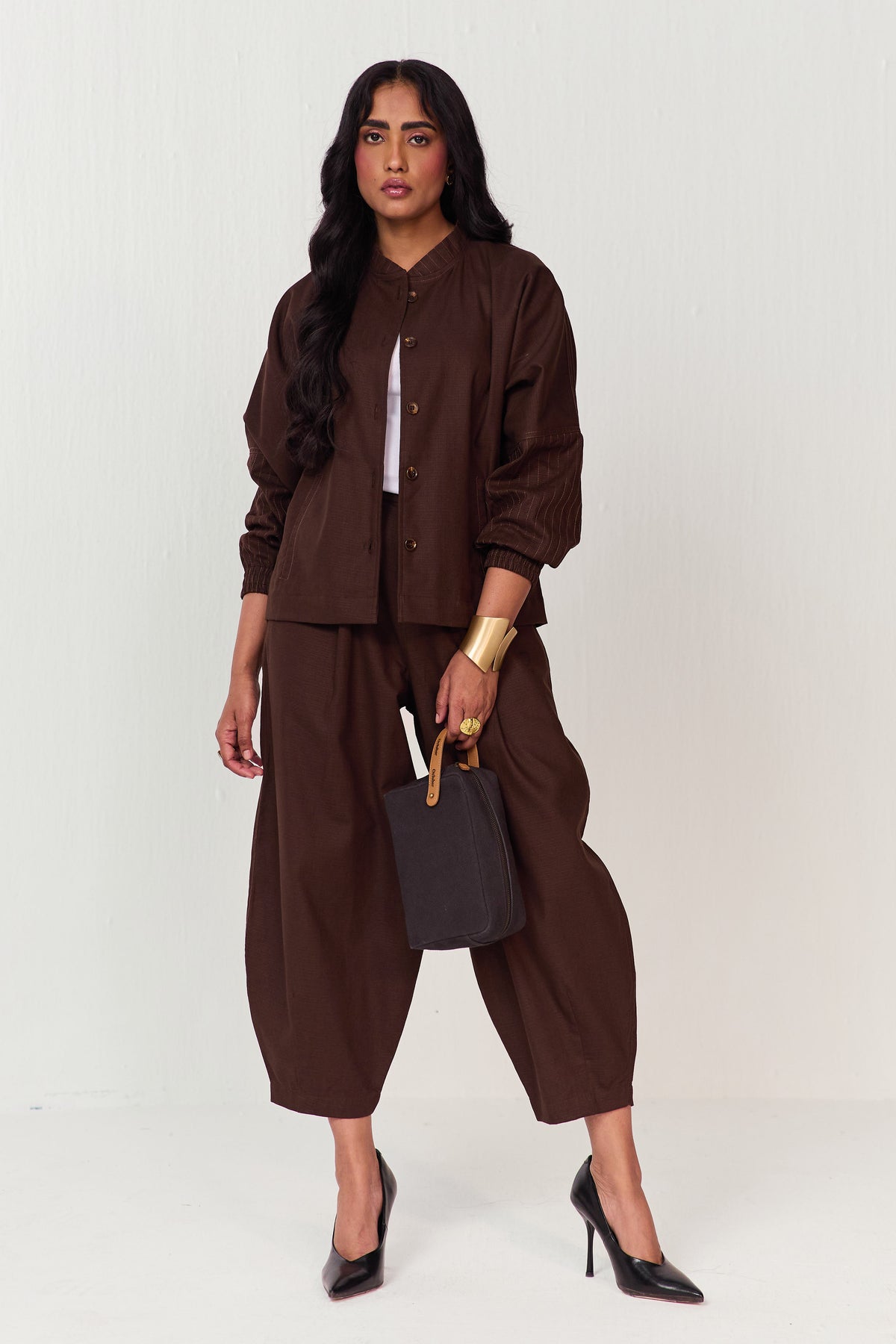 TRAVELLERS SHACKET SET-HAREM PANTS CACAO