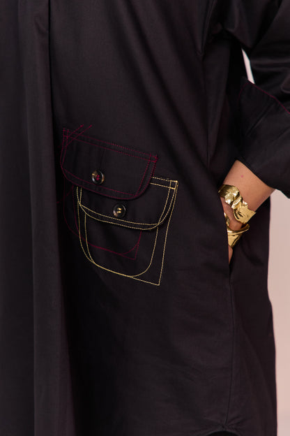 DOODLE KURTA SET-BLACK