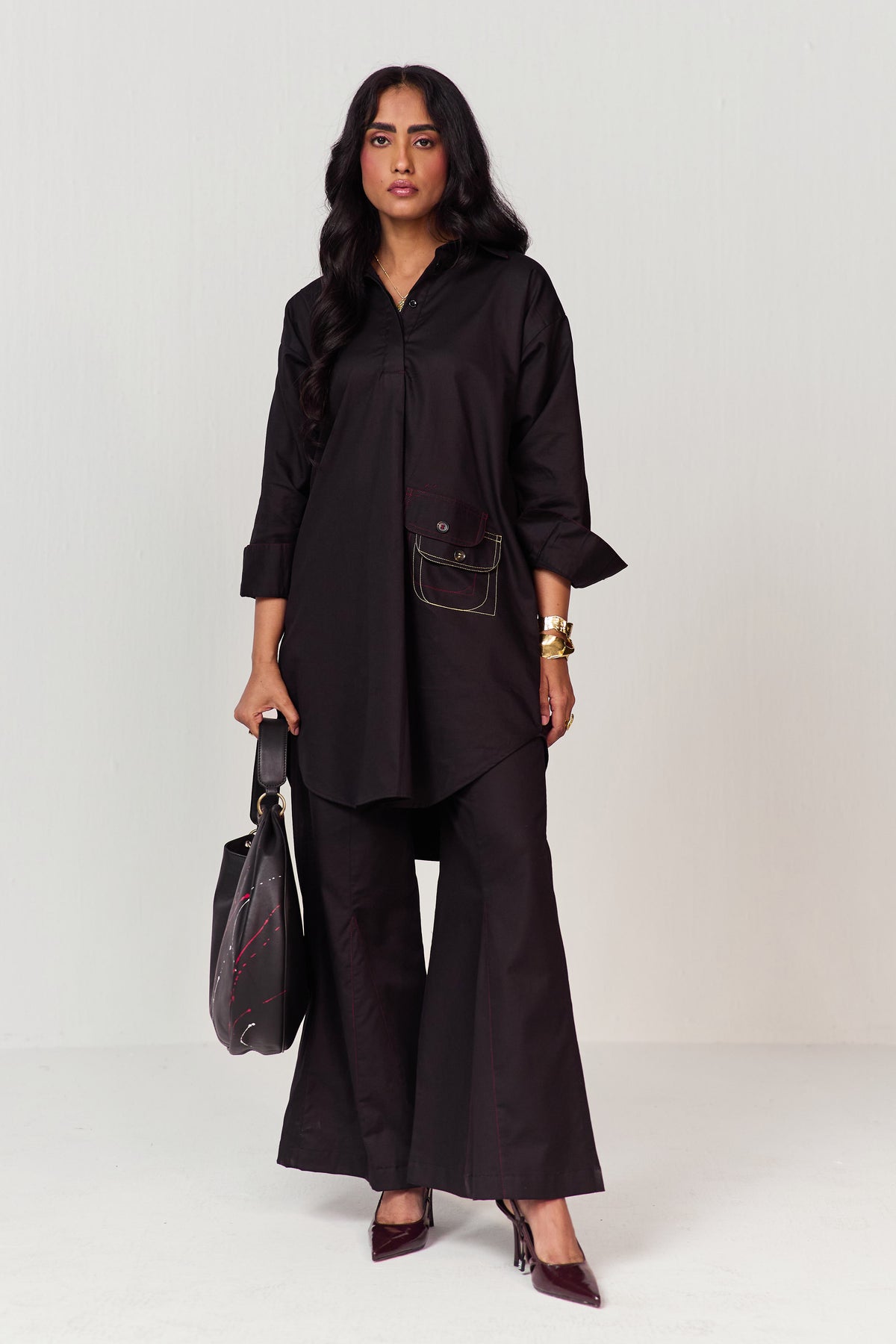 DOODLE KURTA SET-BLACK