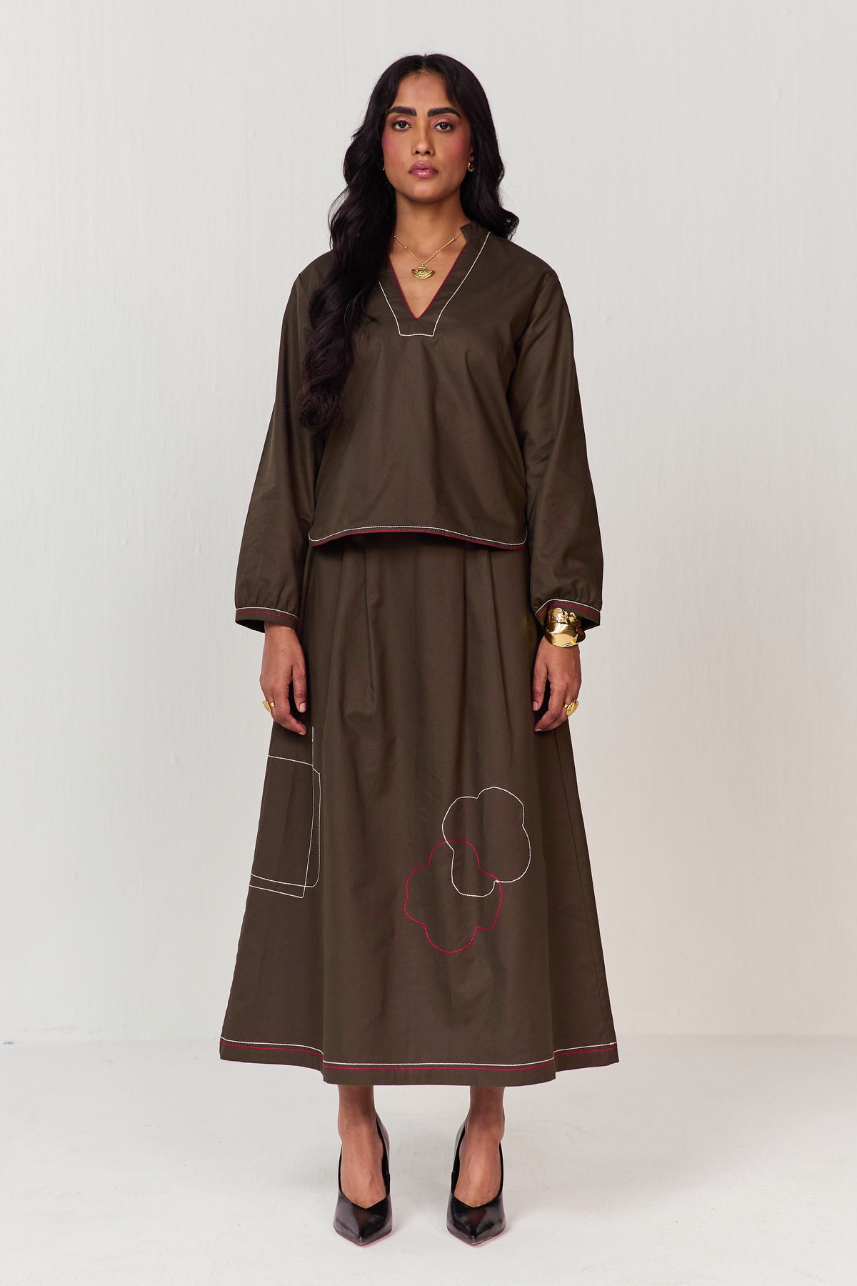DOODLE SKIRT SET- OLIVE