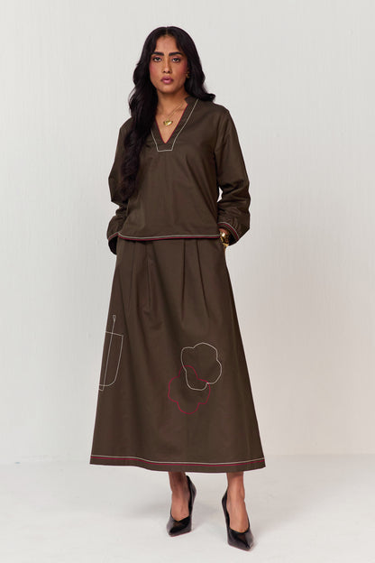 DOODLE SKIRT SET- OLIVE