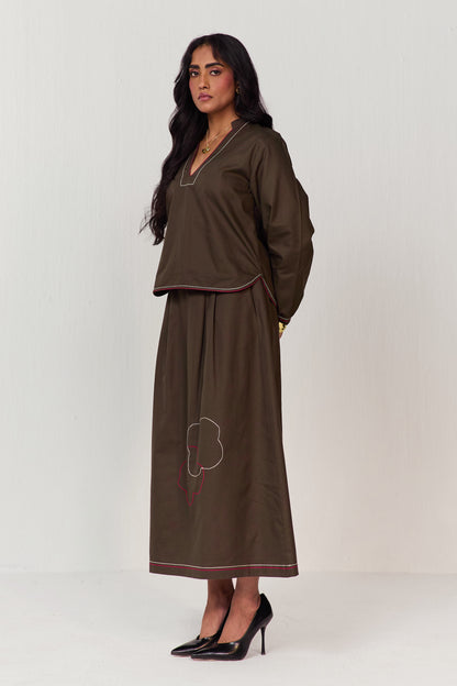 DOODLE SKIRT SET- OLIVE