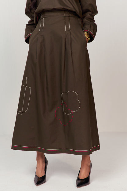 DOODLE SKIRT SET- OLIVE
