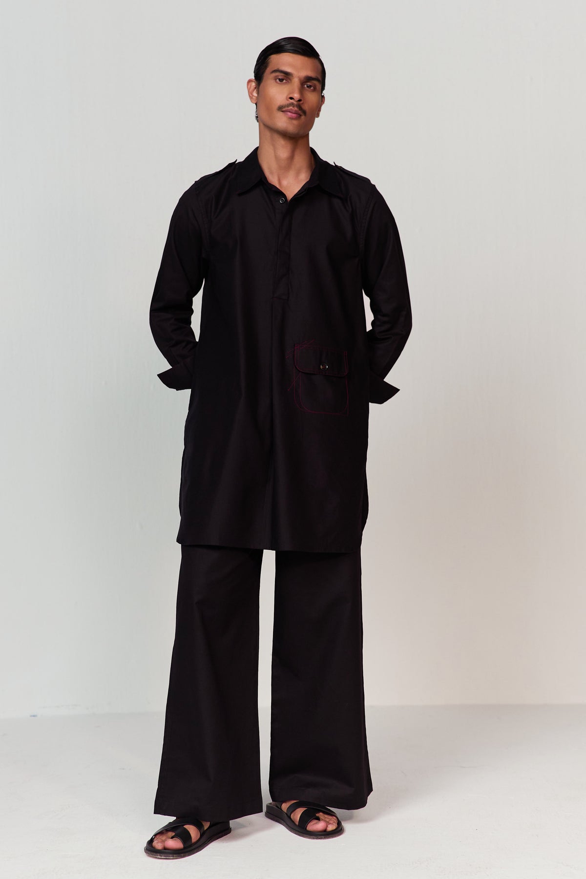 DOODLE PATHANI KURTA SET-BLACK