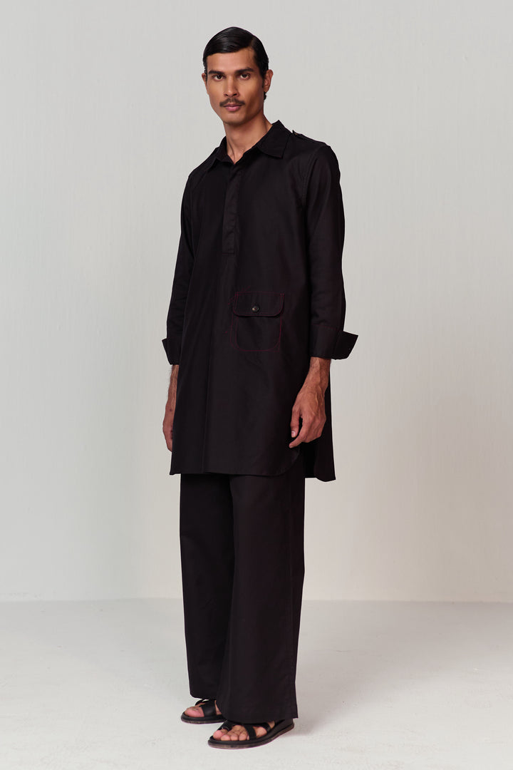 DOODLE PATHANI KURTA SET-BLACK