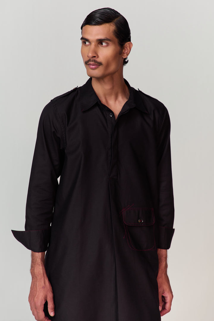 DOODLE PATHANI KURTA SET-BLACK