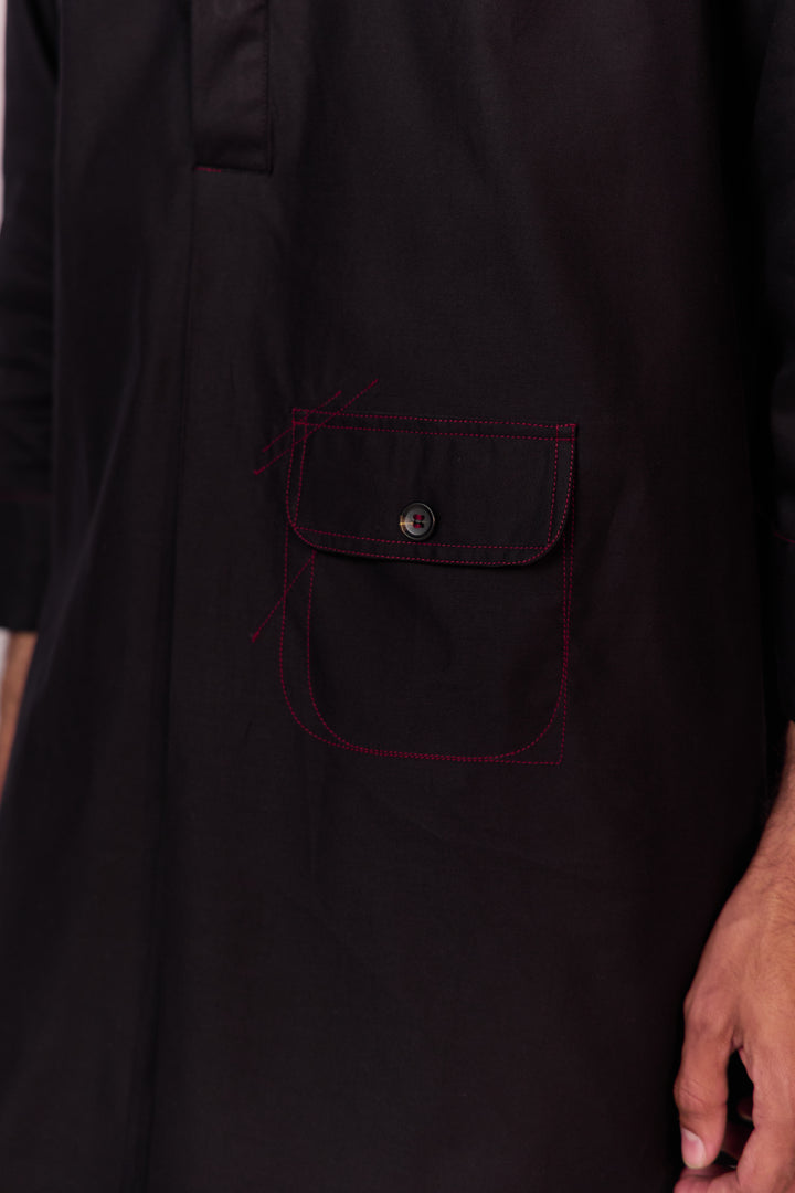 DOODLE PATHANI KURTA SET-BLACK