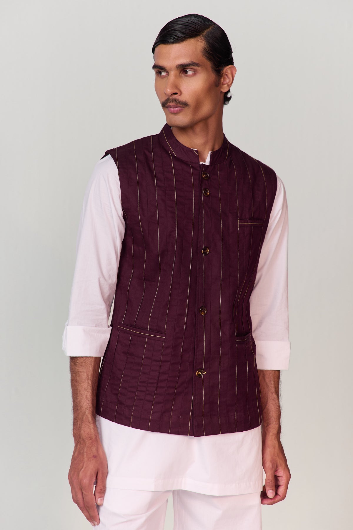 ADVAIT PINTUCK NEHRU JACKET-COTTON
