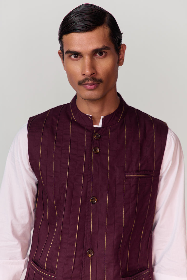 ADVAIT PINTUCK NEHRU JACKET-COTTON
