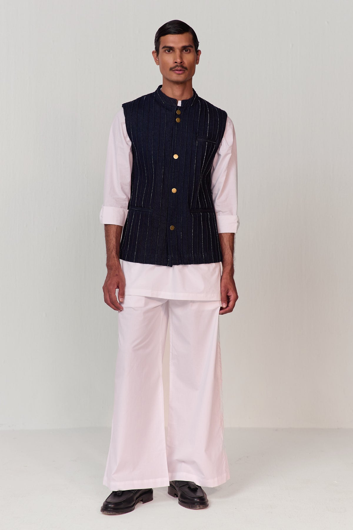 ADVAIT PINTUCK NEHRU JACKET-DENIM