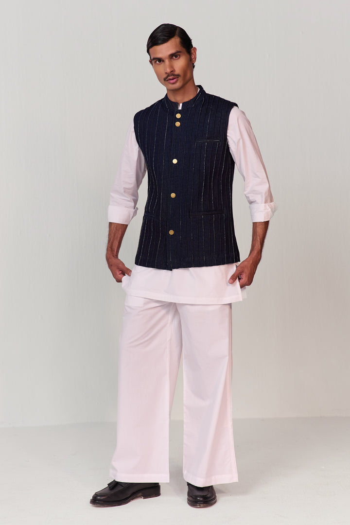 ADVAIT PINTUCK NEHRU JACKET-DENIM