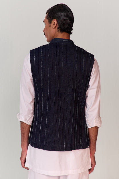 ADVAIT PINTUCK NEHRU JACKET-DENIM