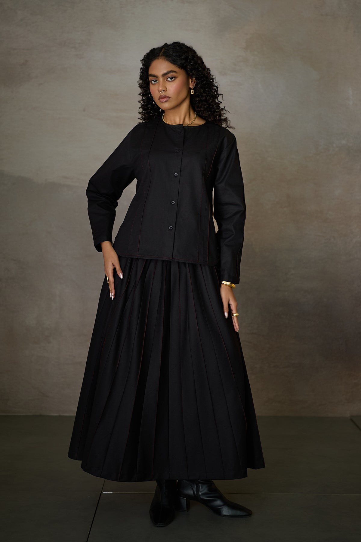 PINTUCK SOHO SKIRT SET- BLACK