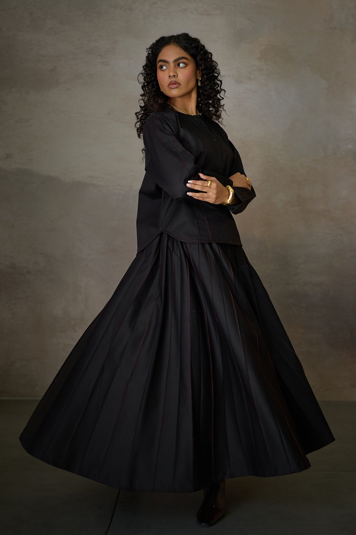 PINTUCK SOHO SKIRT SET- BLACK