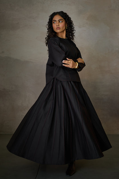 PINTUCK SOHO SKIRT SET- BLACK