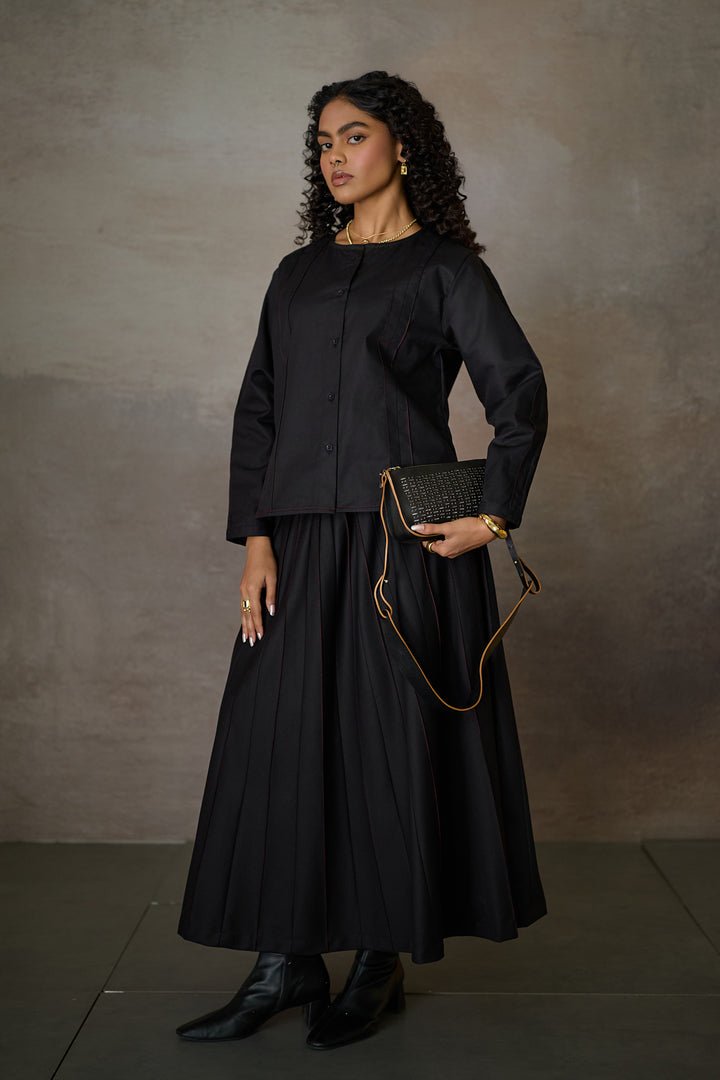 PINTUCK SOHO SKIRT SET- BLACK