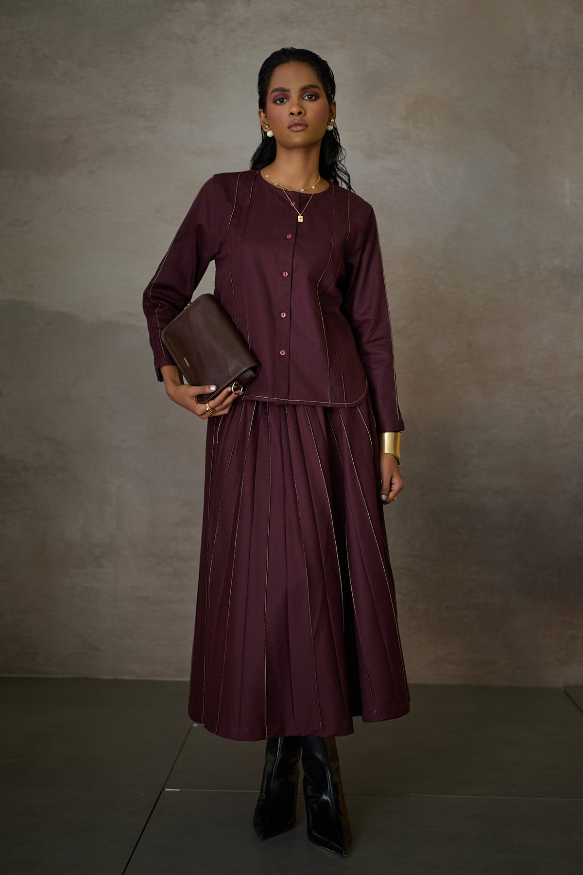 PINTUCK SOHO SKIRT SET- MERLOT