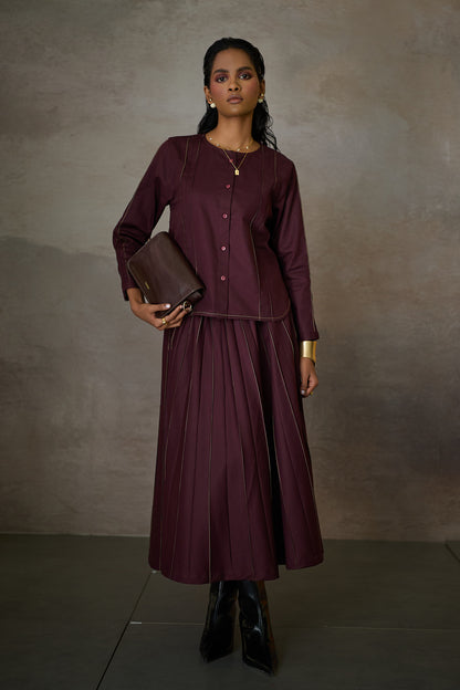 PINTUCK SOHO SKIRT SET- MERLOT