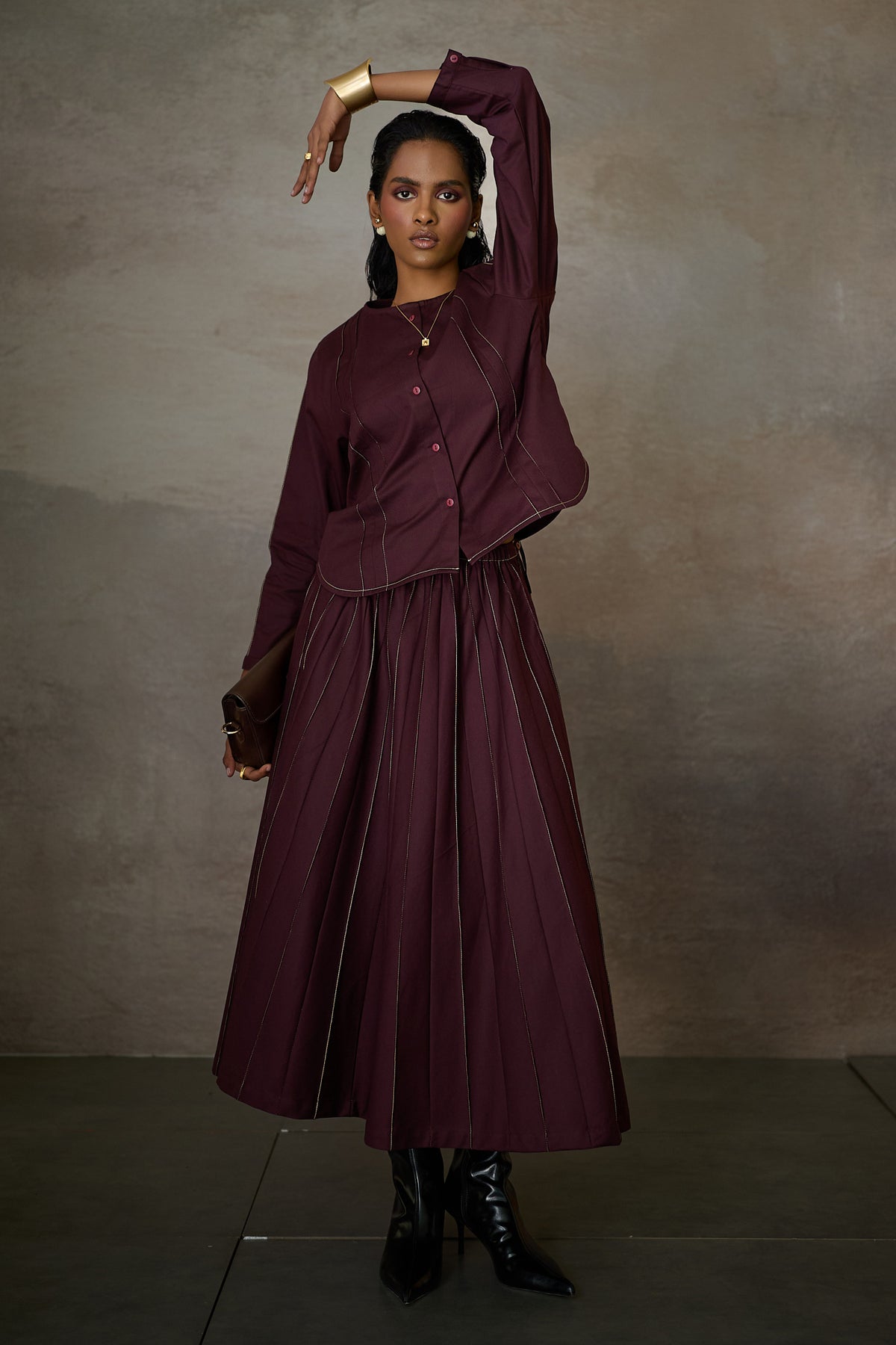 PINTUCK SOHO SKIRT SET- MERLOT