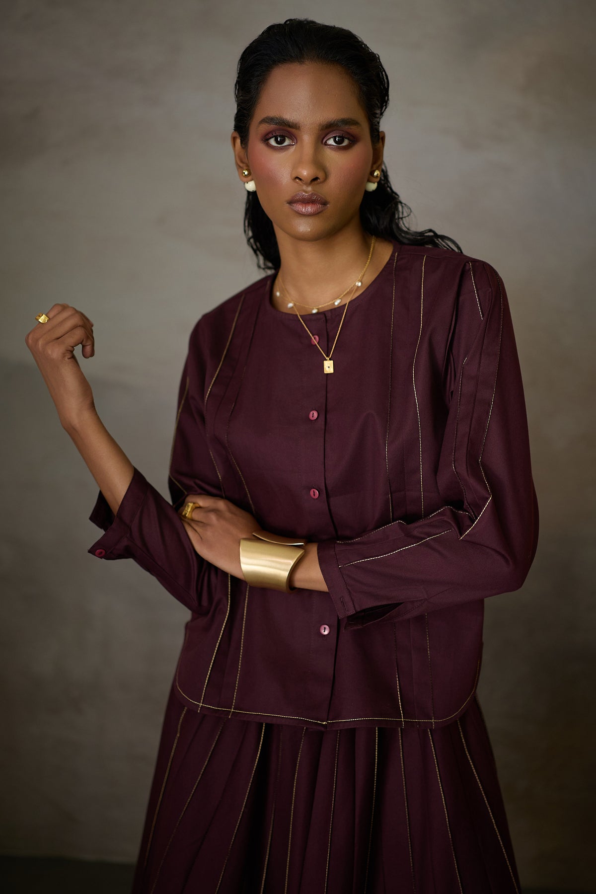 PINTUCK SOHO SKIRT SET- MERLOT