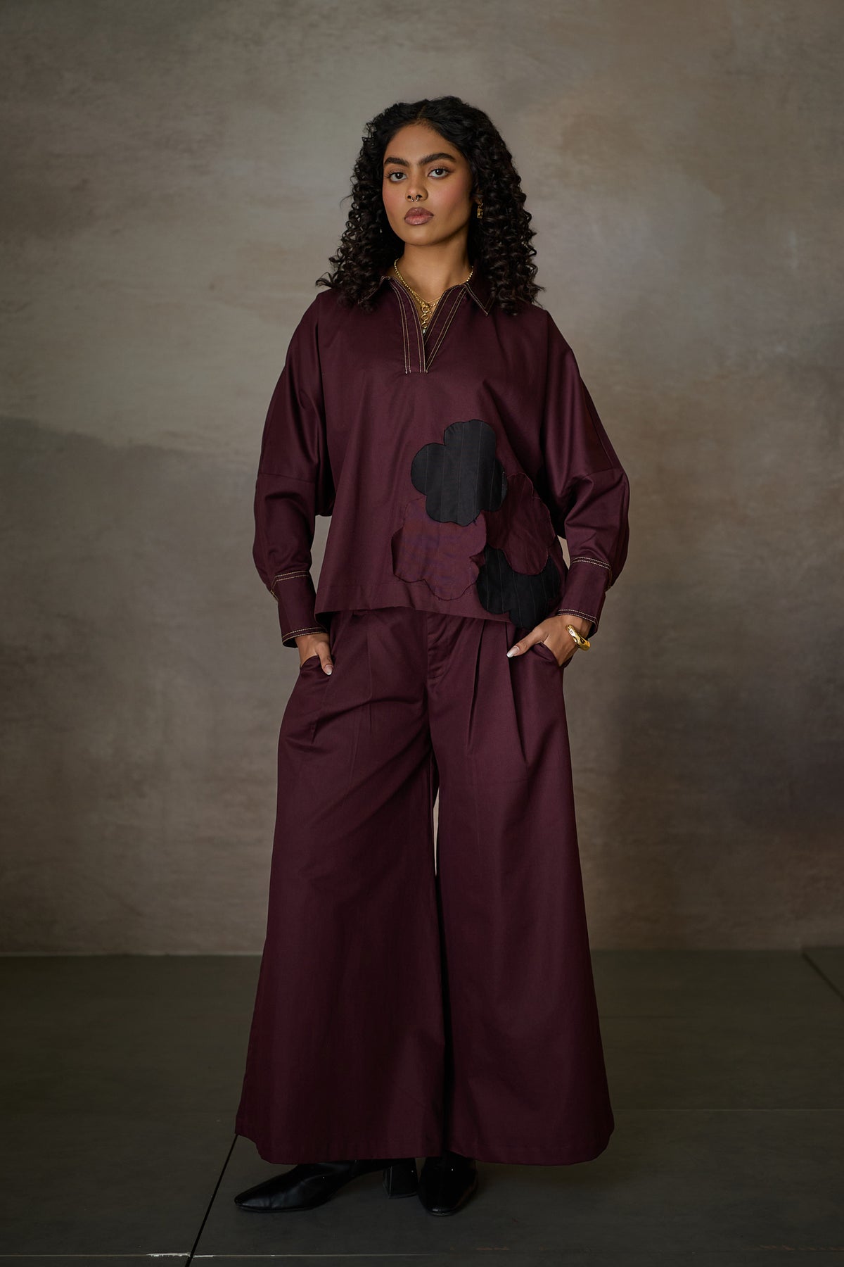 SAHIMA WIDE PANT SET- MERLOT