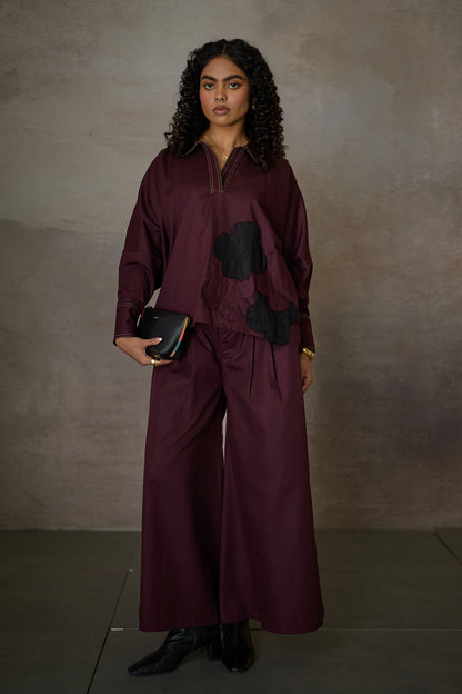 SAHIMA WIDE PANT SET- MERLOT