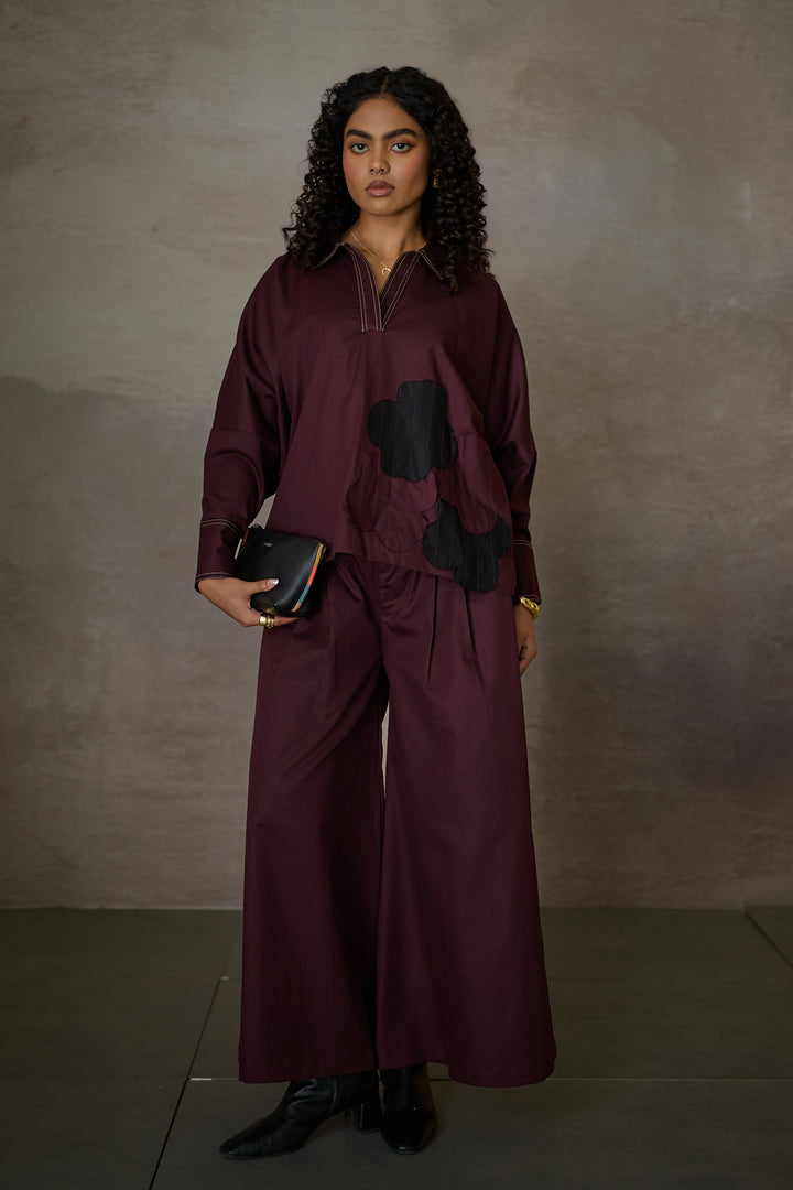 SAHIMA WIDE PANT SET- MERLOT