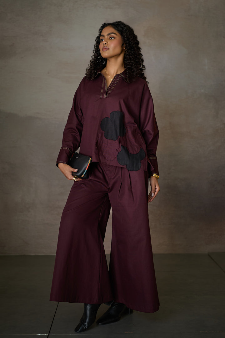SAHIMA WIDE PANT SET- MERLOT