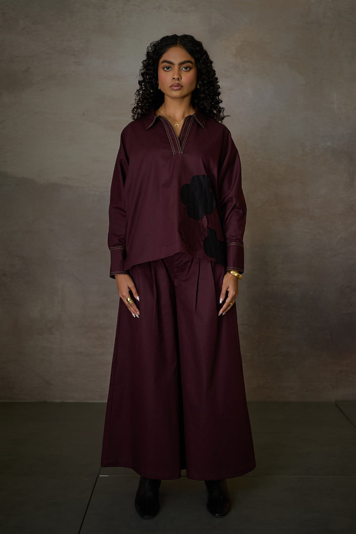 SAHIMA WIDE PANT SET- MERLOT