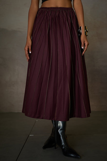 PINTUCK SOHO SKIRT-MERLOT