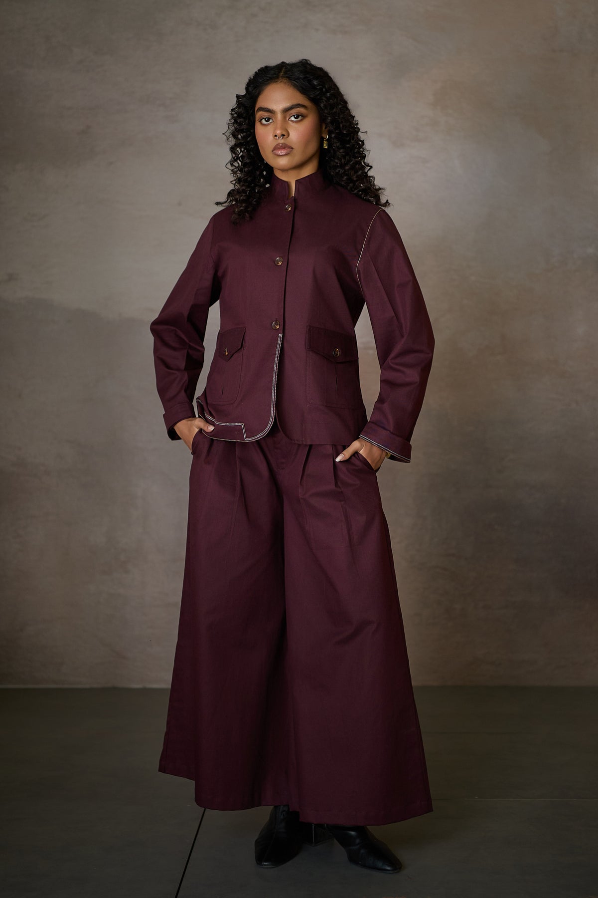 TAILORED BLAZER SET-MERLOT