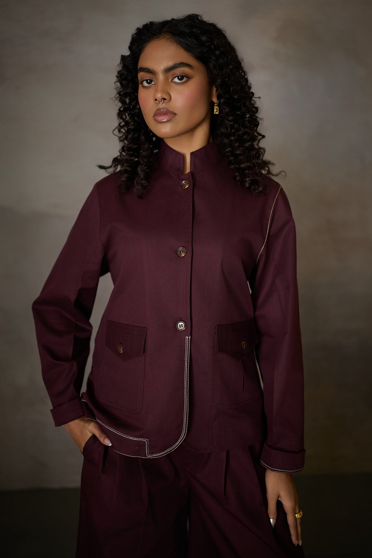 TAILORED BLAZER SET-MERLOT