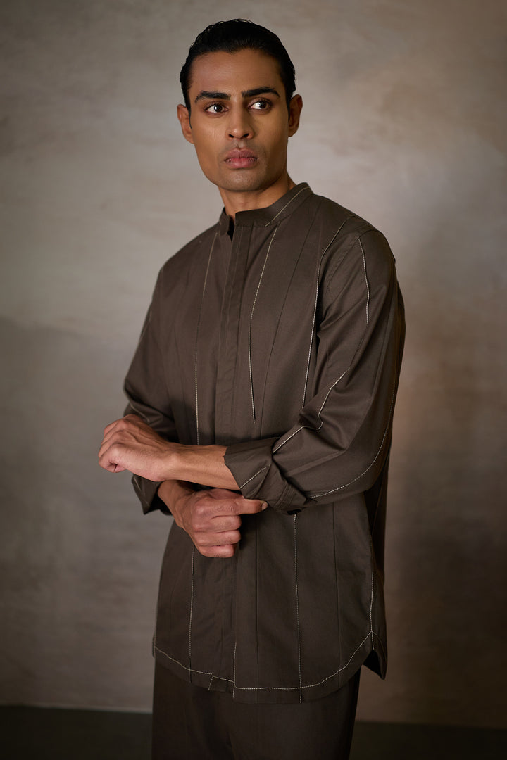 PINTUCK INDIE SHIRT- NOMAD OLIVE