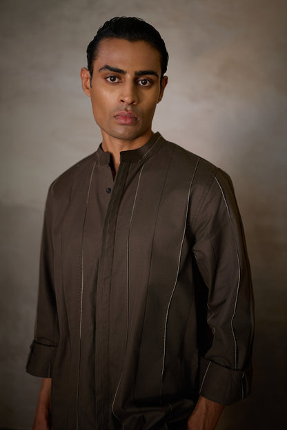 PINTUCK INDIE SHIRT- NOMAD OLIVE