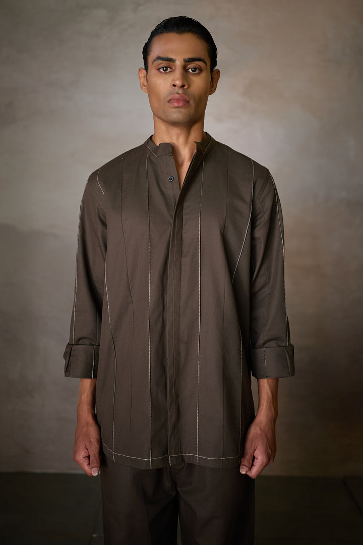 PINTUCK INDIE SHIRT- NOMAD OLIVE