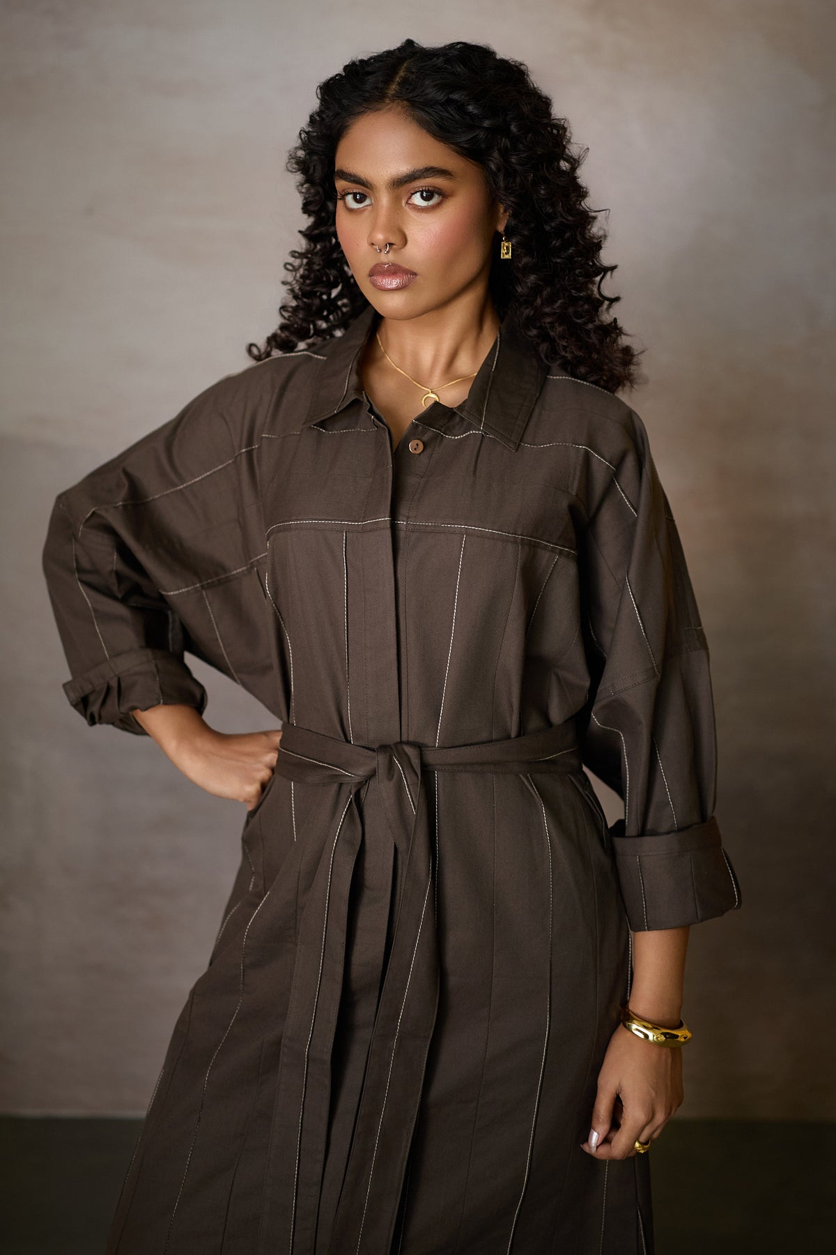 PINTUCK SHIRT DRESS- NOMAD OLIVE