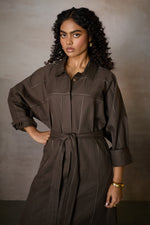 Load image into Gallery viewer, PINTUCK SHIRT DRESS- NOMAD OLIVE
