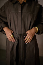 Load image into Gallery viewer, PINTUCK SHIRT DRESS- NOMAD OLIVE
