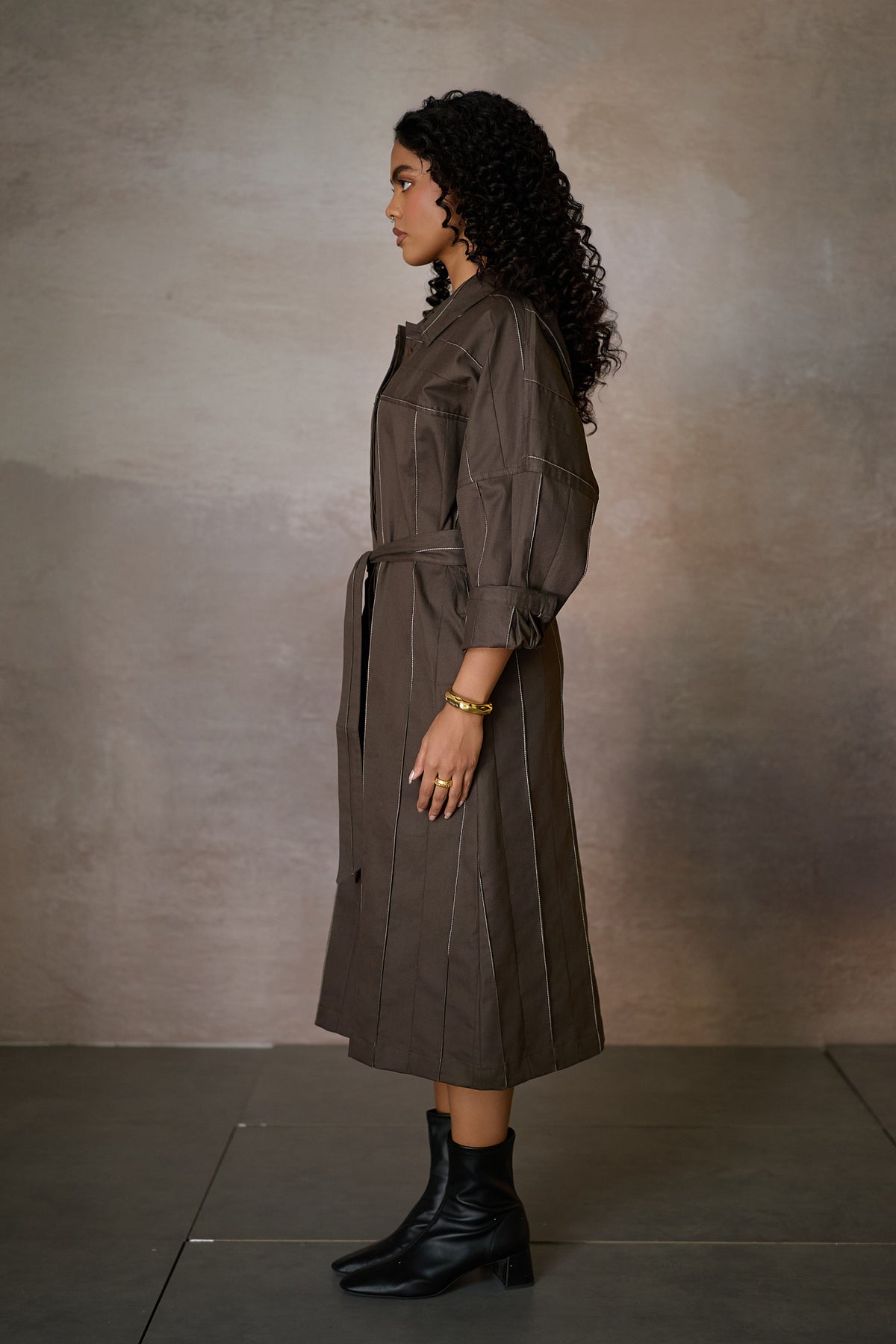PINTUCK SHIRT DRESS- NOMAD OLIVE