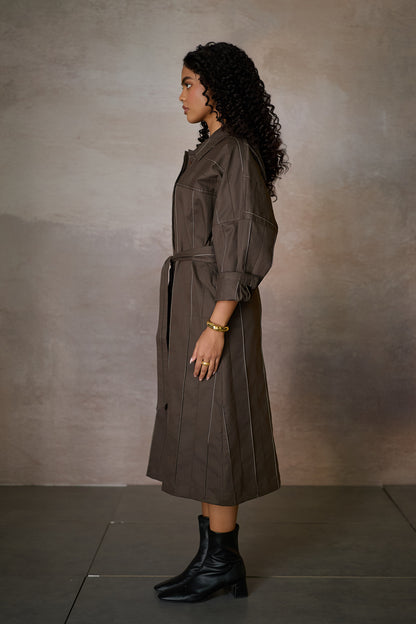 PINTUCK SHIRT DRESS- NOMAD OLIVE