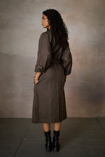 Load image into Gallery viewer, PINTUCK SHIRT DRESS- NOMAD OLIVE
