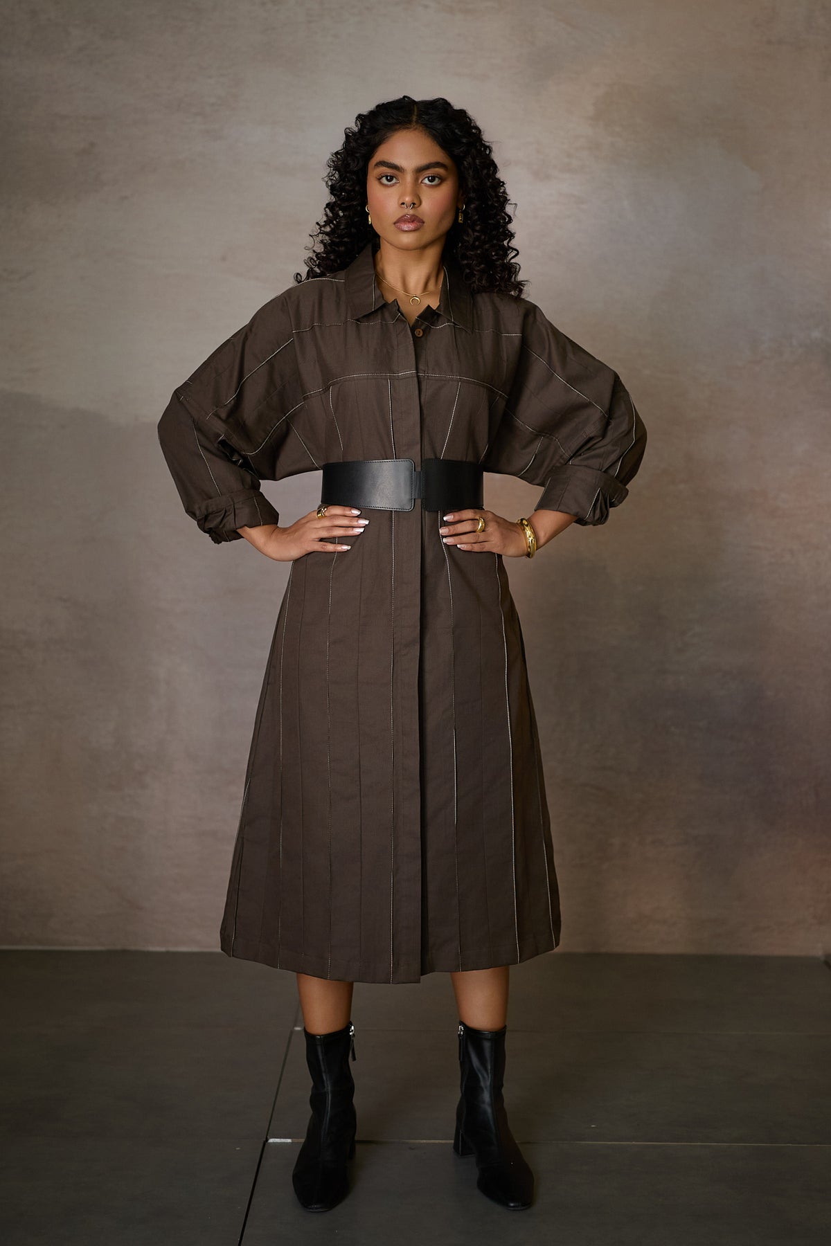 PINTUCK SHIRT DRESS- NOMAD OLIVE