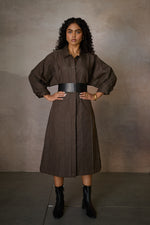 Load image into Gallery viewer, PINTUCK SHIRT DRESS- NOMAD OLIVE

