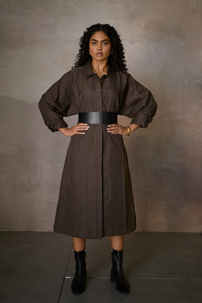 PINTUCK SHIRT DRESS- NOMAD OLIVE