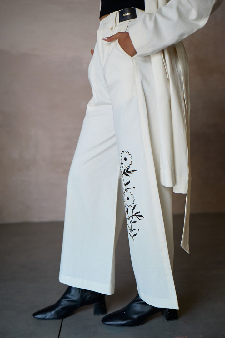 ADREA DOODLE PANTS-COTTON TWILL