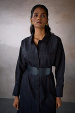 Load image into Gallery viewer, PINTUCK SHIRT DRESS- BLACK
